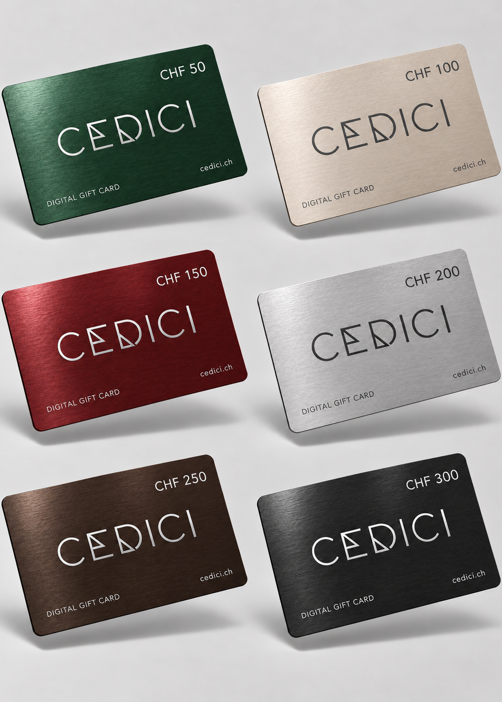 CEDICI Digital Gift Cards – alle Metallic-Designs