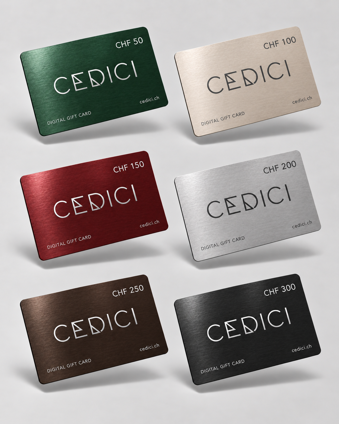 CEDICI Digital Gift Cards – alle Metallic-Designs